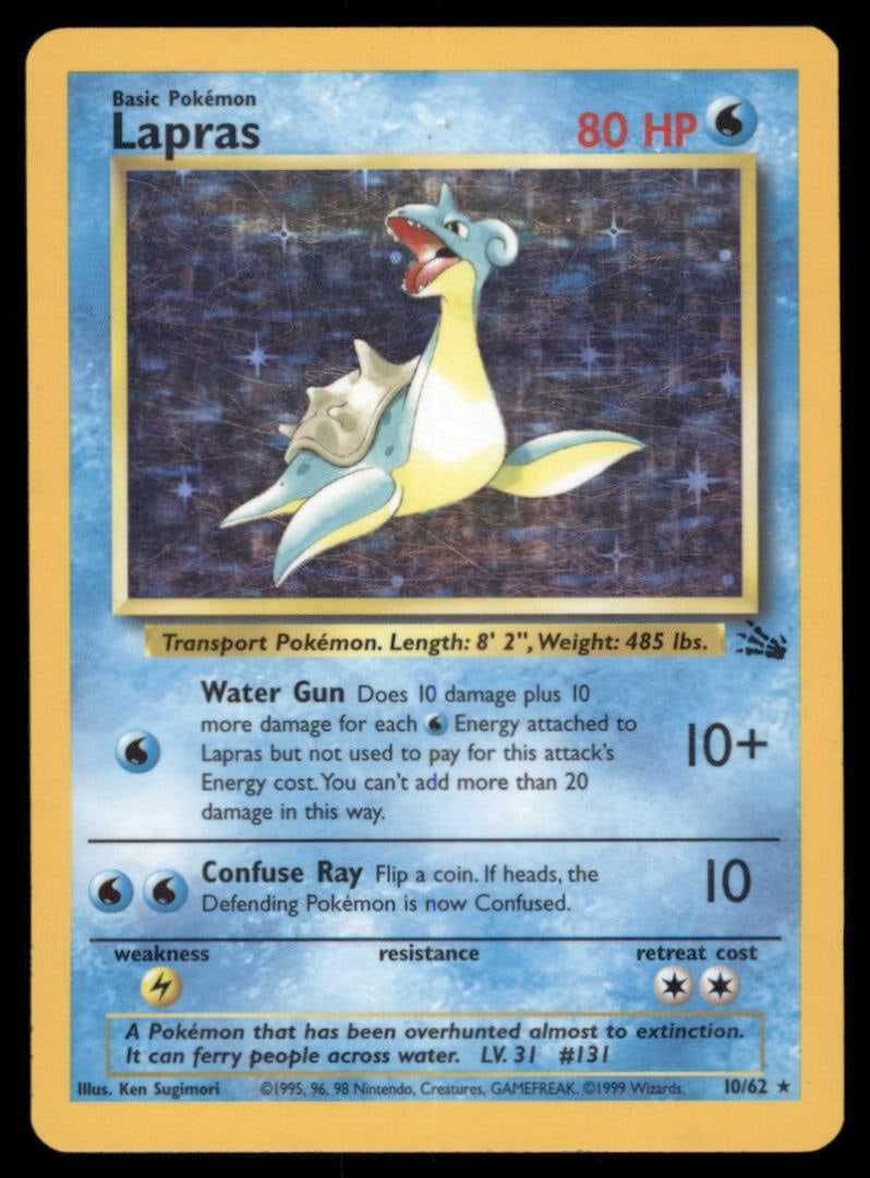 Lapras 10/62 Fossil Pokemon Card Unlimited Holo: We offer combined shipping on multiple items. Buyers may also arrange their own shipping. LiveShipping is a separate and independent option for shipping that is NOT a part of the auction house or thei