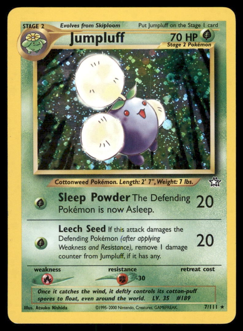 Jumpluff 7/111 Neo Genesis Pokemon Card Unlimited Holo: We offer combined shipping on multiple items. Buyers may also arrange their own shipping. LiveShipping is a separate and independent option for shipping that is NOT a part of the auction house or thei