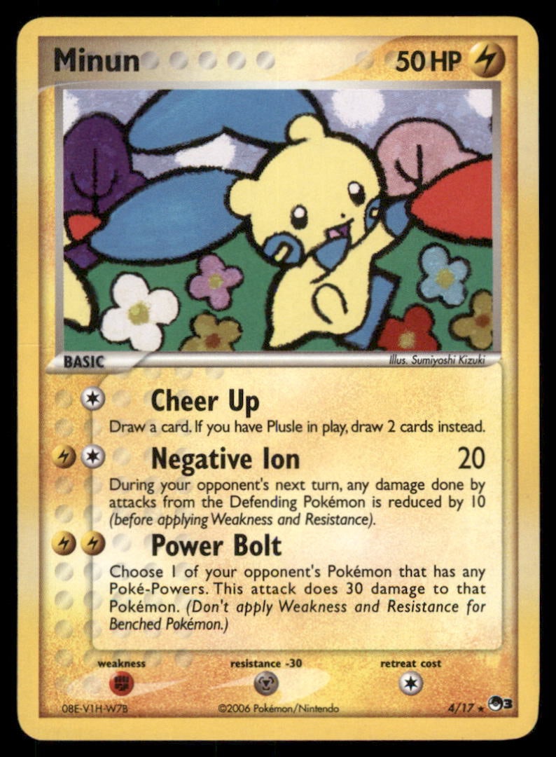 Minun 4/17 POP Series 3 Pokemon Card: We offer combined shipping on multiple items. Buyers may also arrange their own shipping. LiveShipping is a separate and independent option for shipping that is NOT a part of the auction house or thei