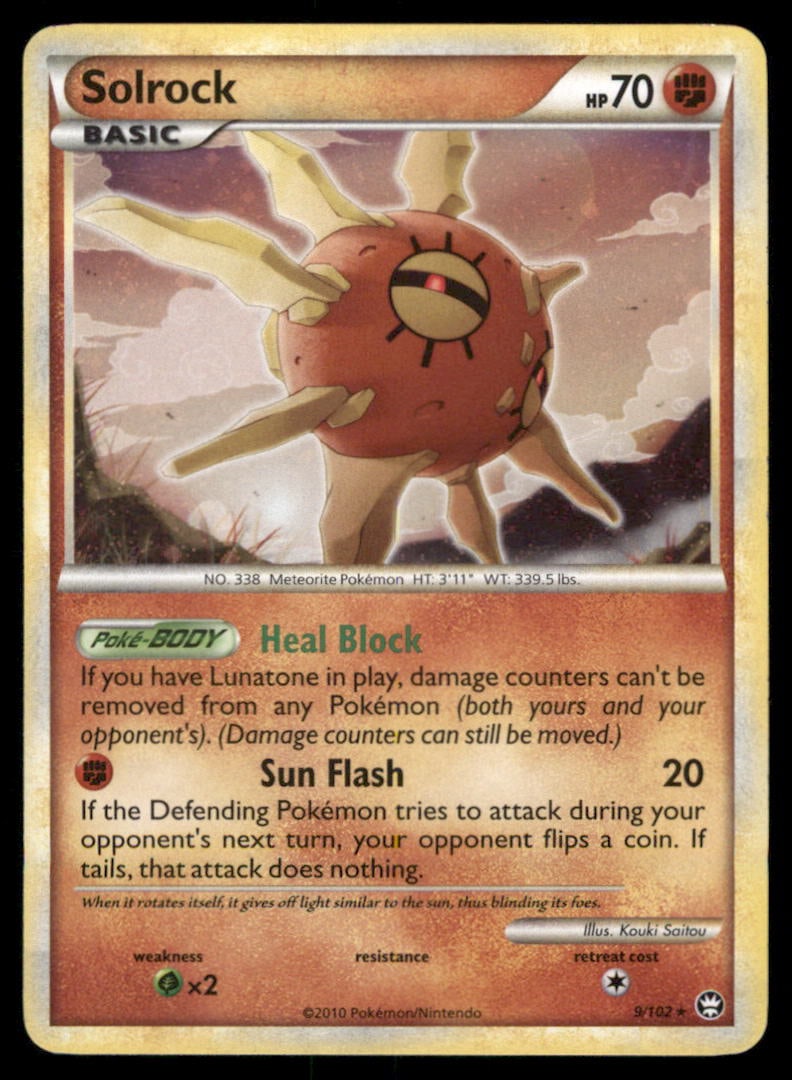 Solrock 9/102 Holo HGSS Triumphant Pokemon Card: We offer combined shipping on multiple items. Buyers may also arrange their own shipping. LiveShipping is a separate and independent option for shipping that is NOT a part of the auction house or thei