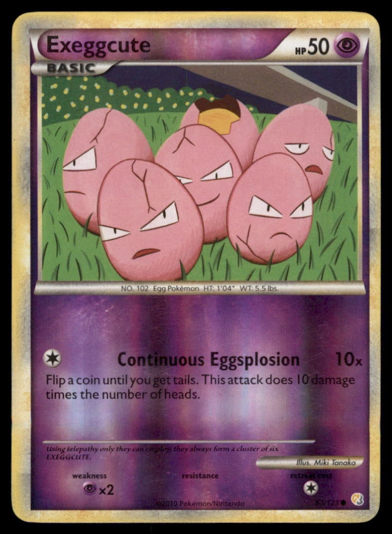 Exeggcute 63/123 HeartGold & SoulSilver Pokemon Card Reverse Holo: We offer combined shipping on multiple items. Buyers may also arrange their own shipping. LiveShipping is a separate and independent option for shipping that is NOT a part of the auction house or thei