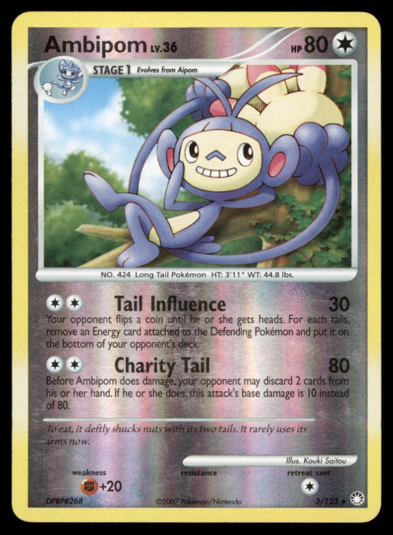 Ambipom 3/123 Mysterious Treasures Pokemon Card Reverse Holo: We offer combined shipping on multiple items. Buyers may also arrange their own shipping. LiveShipping is a separate and independent option for shipping that is NOT a part of the auction house or thei
