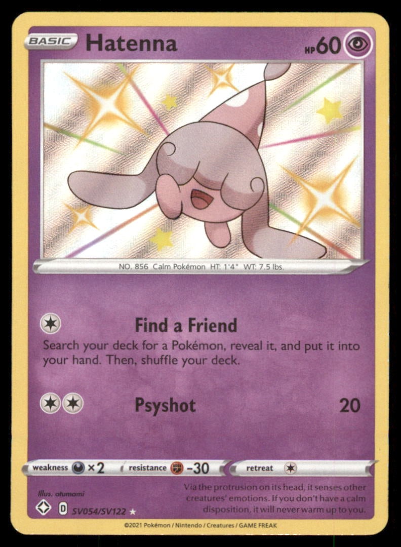 Hatenna SV054/SV122 Shining Fates Shiny Vault Pokemon Card Holo: We offer combined shipping on multiple items. Buyers may also arrange their own shipping. LiveShipping is a separate and independent option for shipping that is NOT a part of the auction house or thei