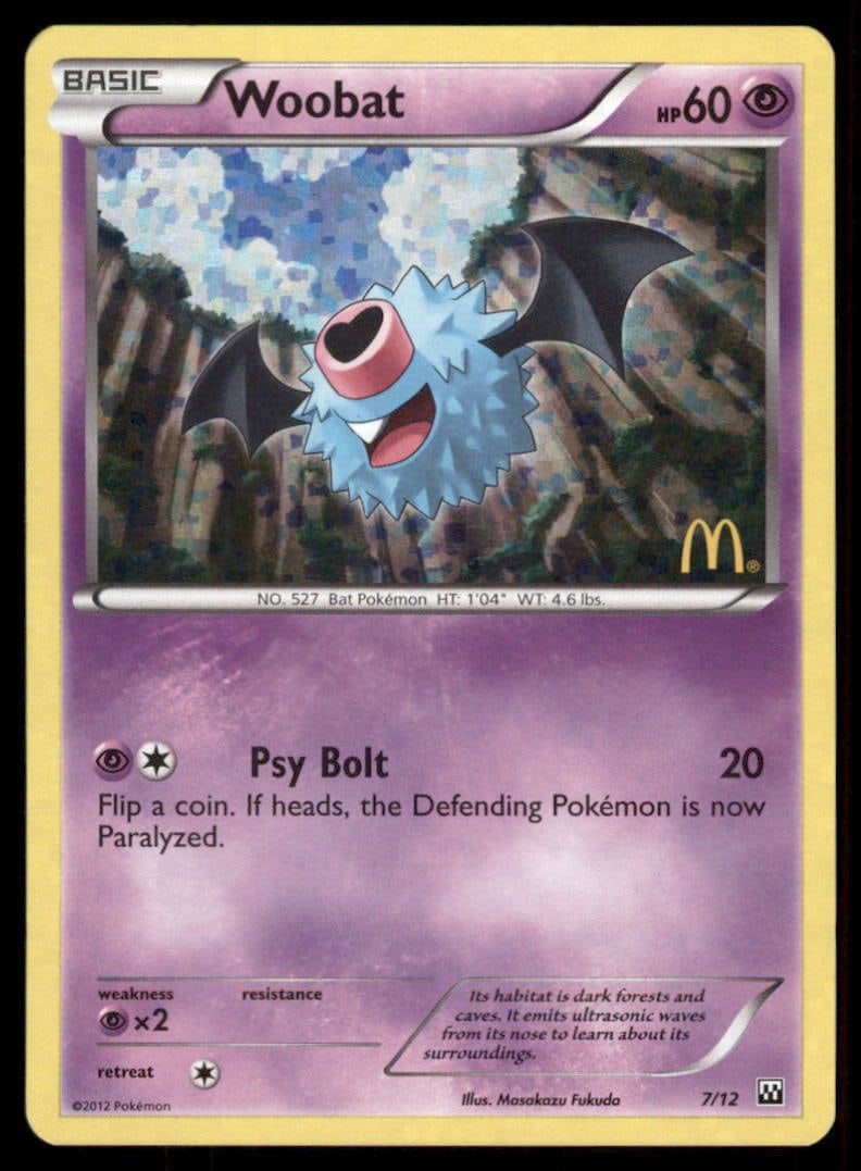 Woobat 007/012 Holo McDonald's Promos 2012 Pokemon Card: We offer combined shipping on multiple items. Buyers may also arrange their own shipping. LiveShipping is a separate and independent option for shipping that is NOT a part of the auction house or thei