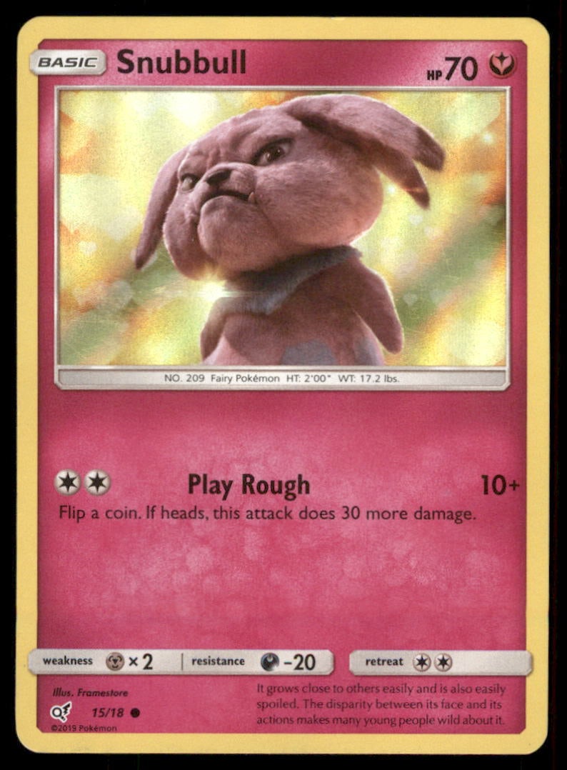 Snubbull 15/18 Detective Pikachu Pokemon Card Holo: We offer combined shipping on multiple items. Buyers may also arrange their own shipping. LiveShipping is a separate and independent option for shipping that is NOT a part of the auction house or thei