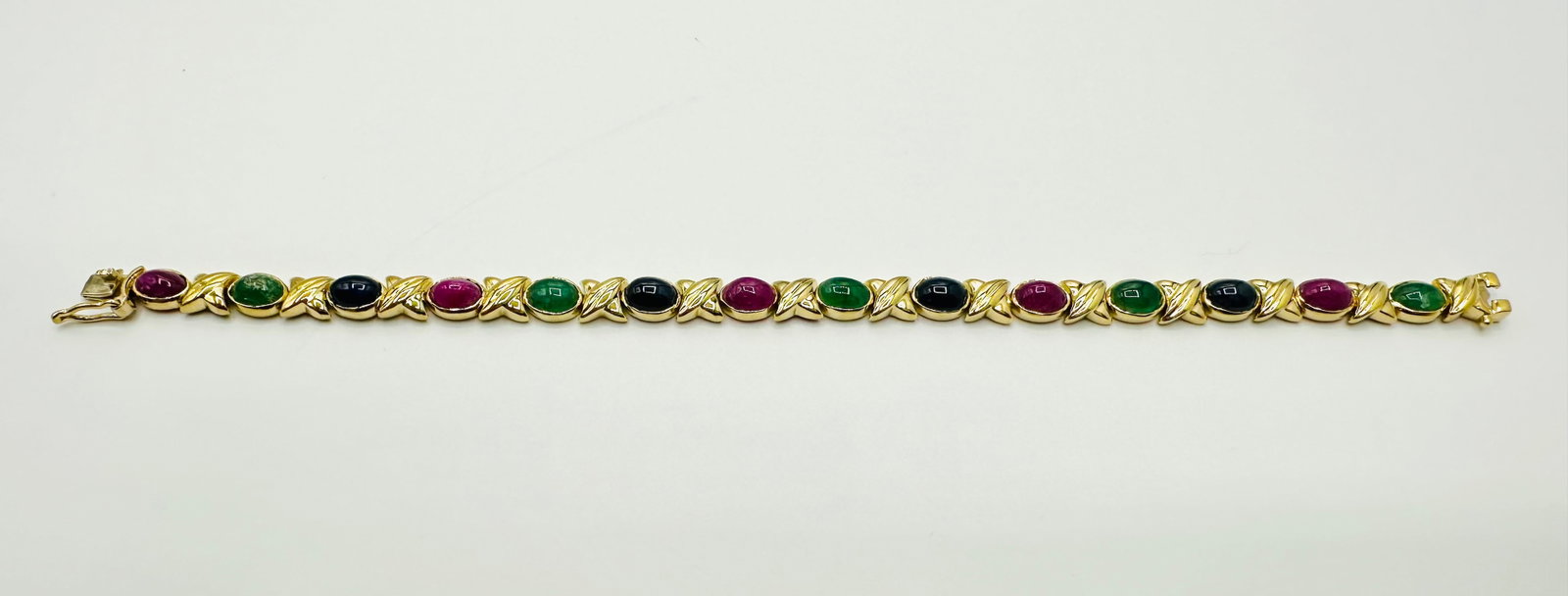 14KT Yellow Gold Ruby Sapphire and Emerald Bracelet # 2409 (1 of 4)