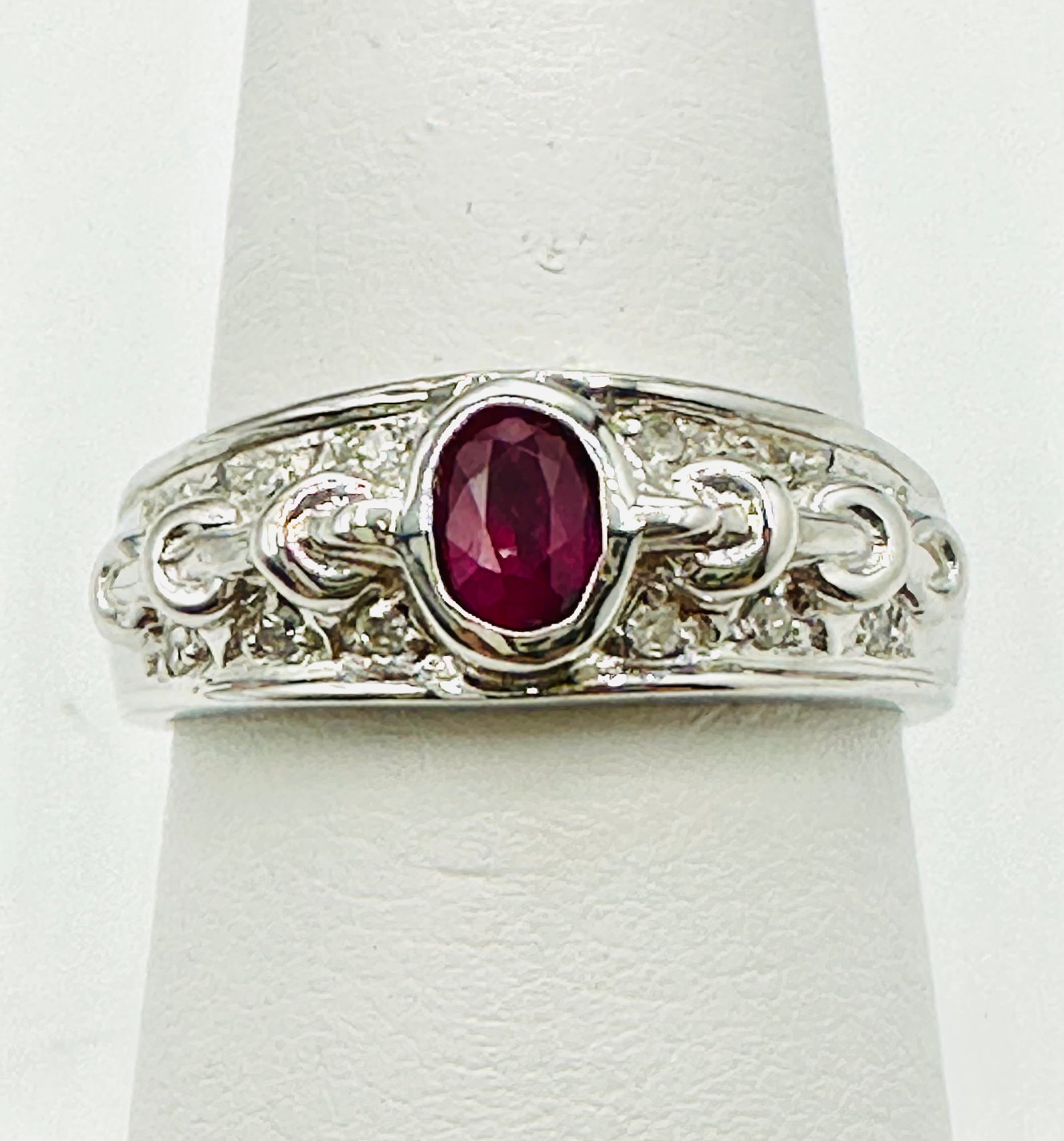 Natural Diamond and Ruby Ring,14KT White Gold # 2432 (1 of 4)