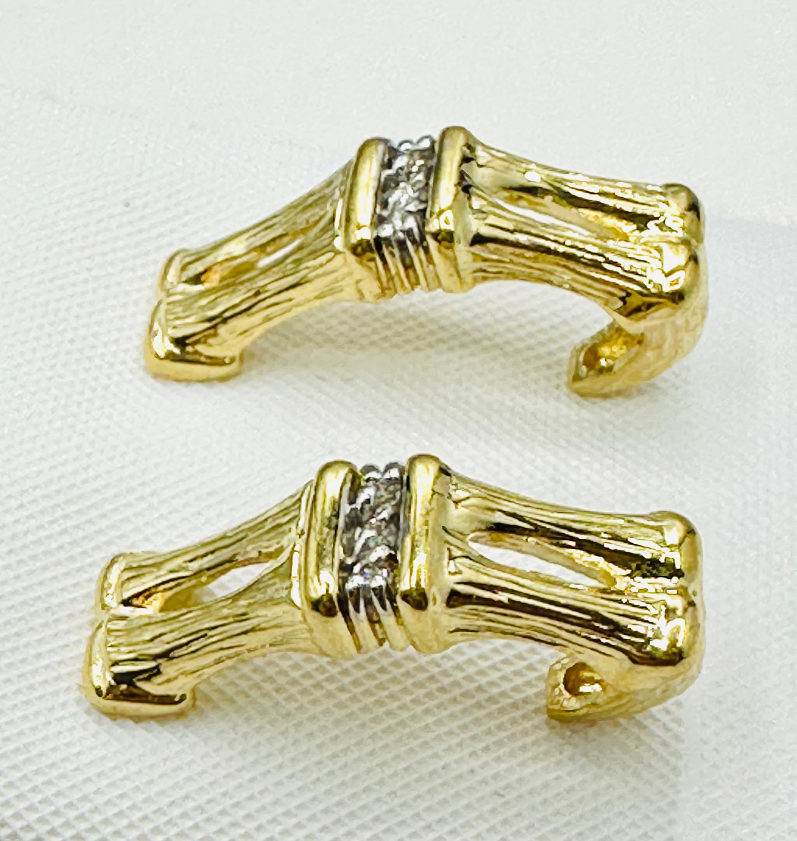 Pair of Natural Diamond bamboo Earrings, 14KT Yellow Gold # 2446 (1 of 4)