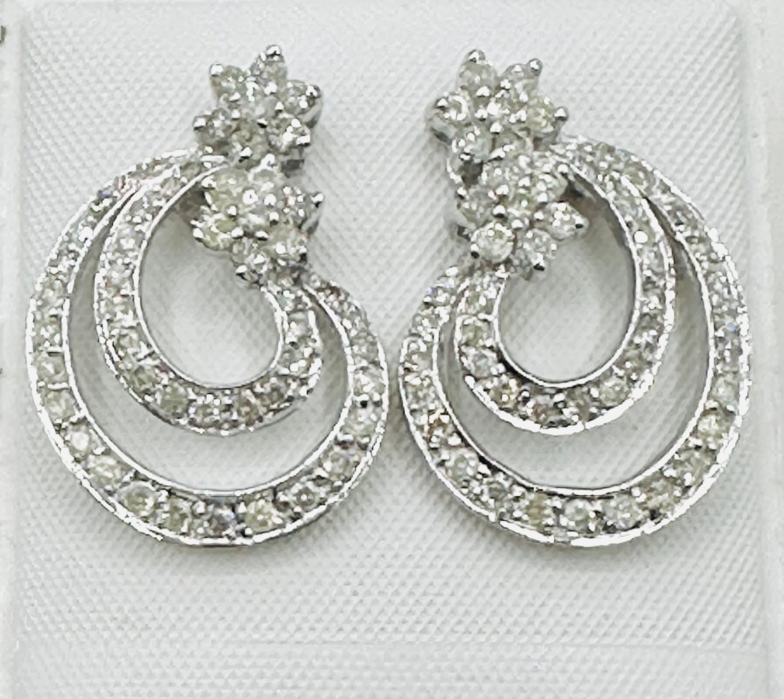 Pair of Natural Diamond Earrings, 18KT White Gold # 2447 (1 of 4)