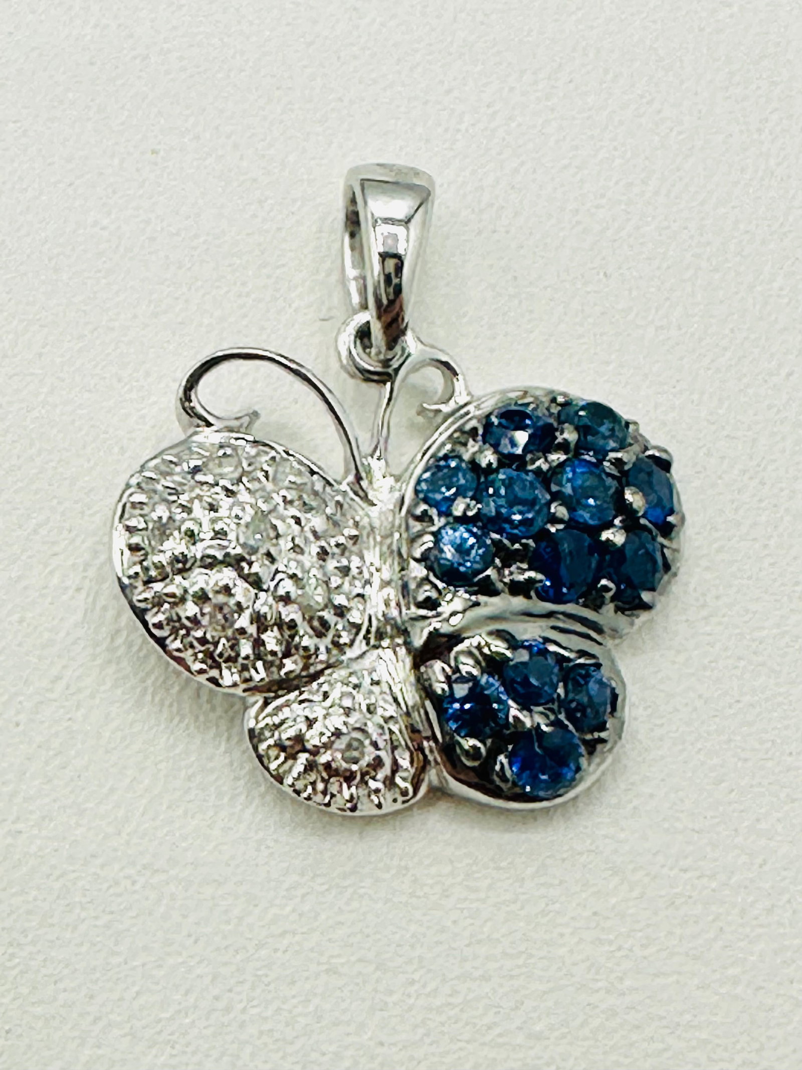 14KT White Gold Natural Diamond and Sapphire Butterfly Pendant # 2468 (1 of 4)