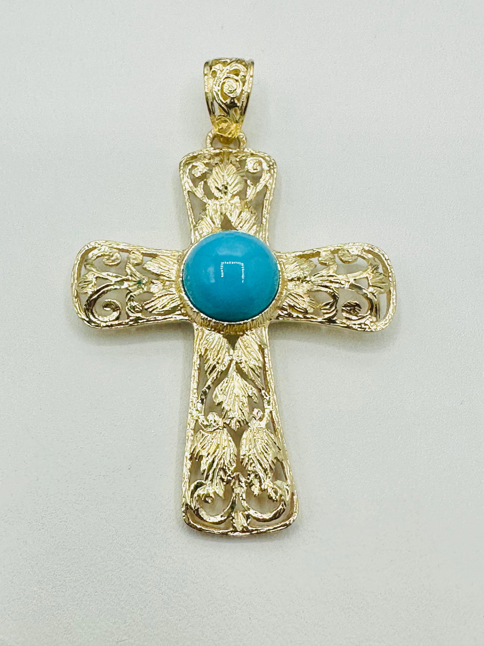 14KT Yellow Gold Turquoise Cross Pendant # 2469 (1 of 4)