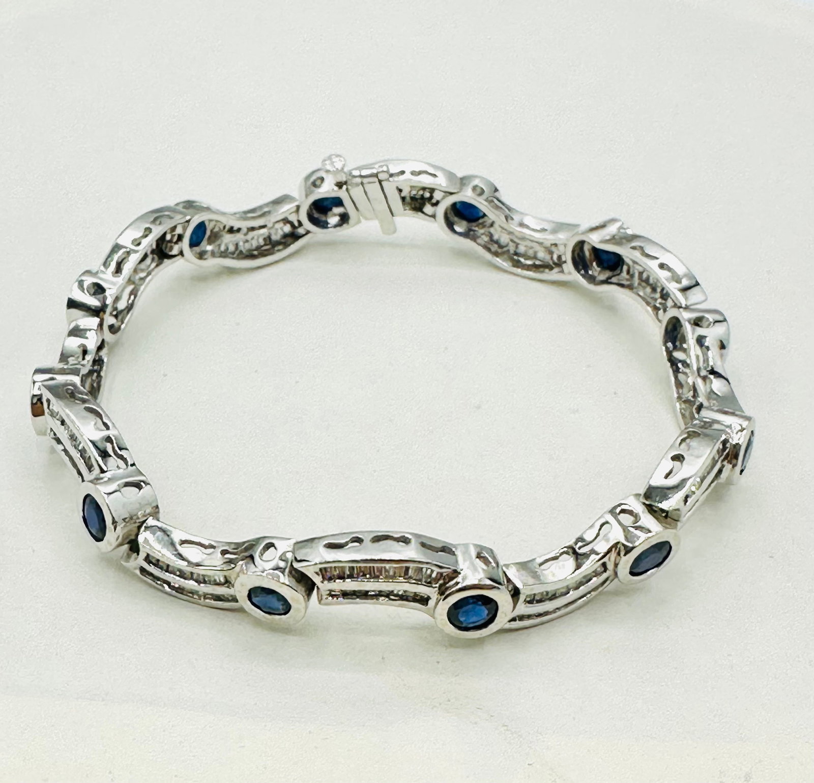 Natural Diamond and Sapphire, 14KT White Gold Bracelet # 2478 (1 of 4)