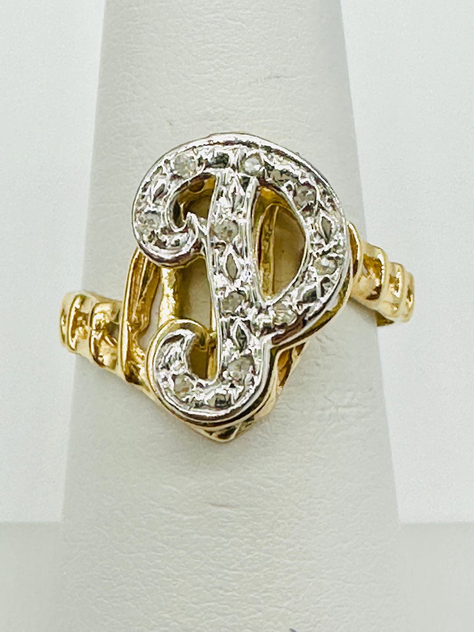 Natural Diamond Initial P Ring,14KT Yellow and White Gold # 2482 (1 of 4)