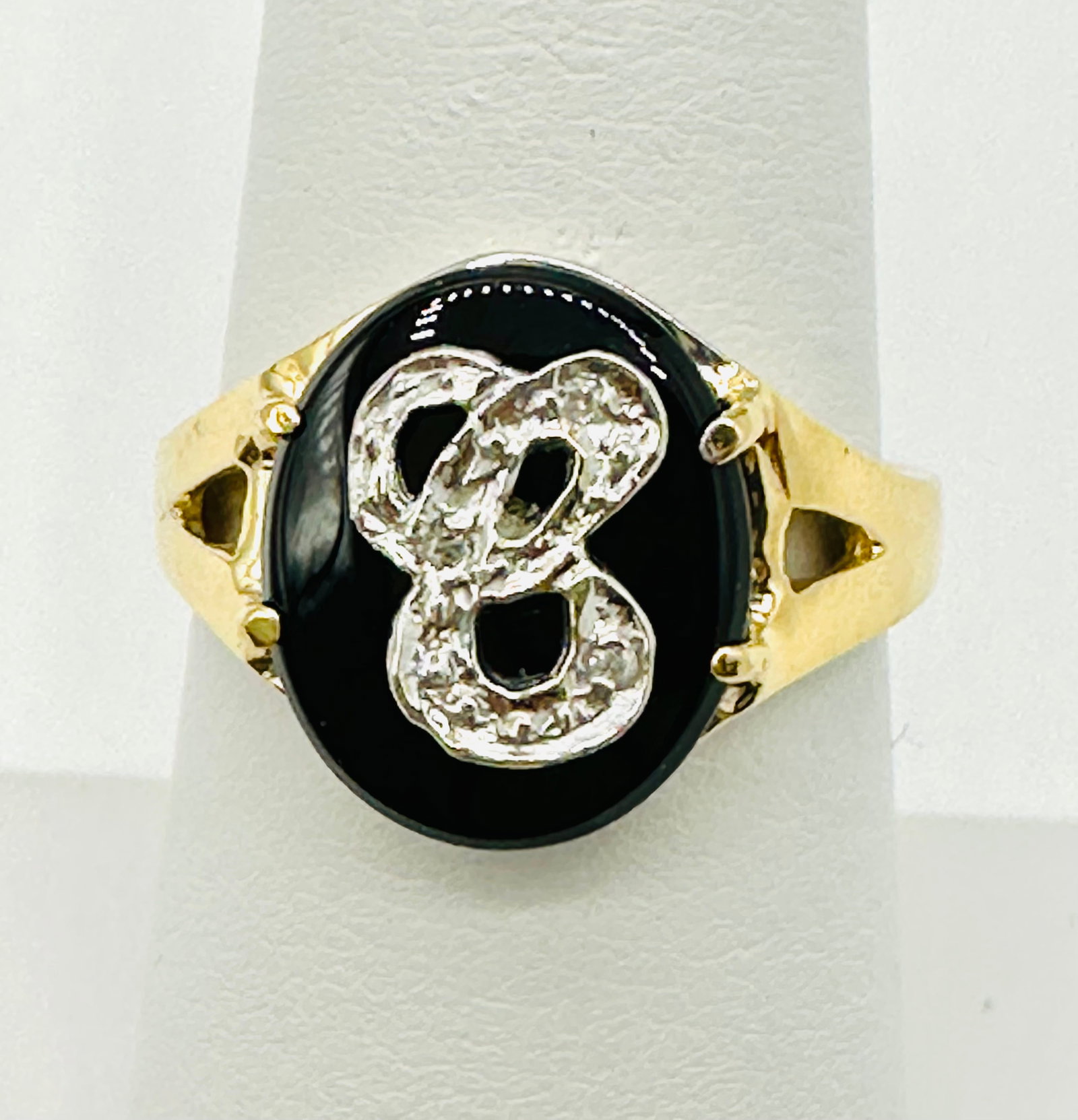 Natural Diamond Initial C Onyx Ring,14KT Yellow and White Gold # 2483 (1 of 4)