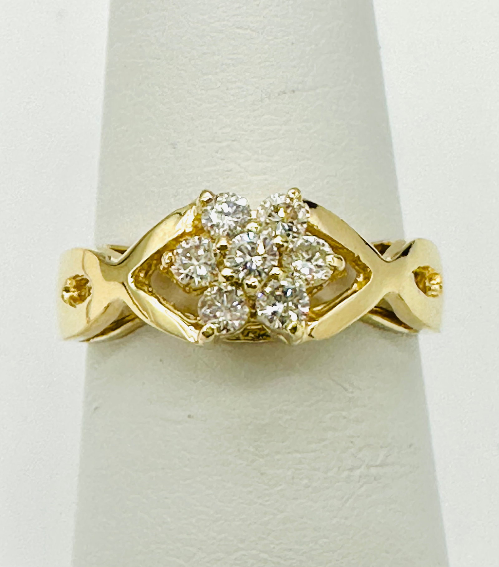 Natural Diamond Flower Ring,14KT Yellow Gold # 2500 (1 of 4)