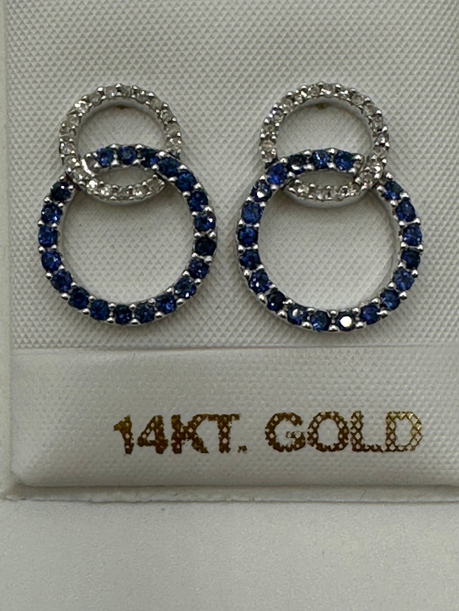14KT White Gold,Pair of Natural Diamond and Sapphire Earrings # 2739: # 2739 14KT White Gold,Pair of Natural Diamond and Sapphire Earrings 38 pieces diamond 0.20 carats(t.w.) 40 pieces sapphire 1.00 carat(t.w.) Post Black Earrings Weight: 3.80 grams(t.w.) Earrings Size: