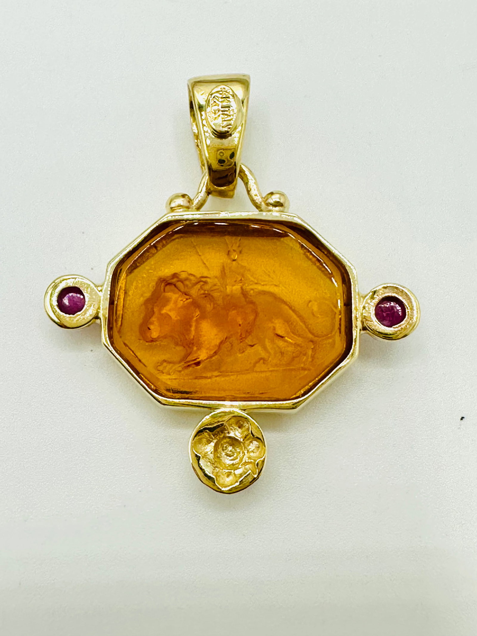 14KT Yellow Gold Ruby and Yellow Stone Pendant # 2797 (1 of 4)