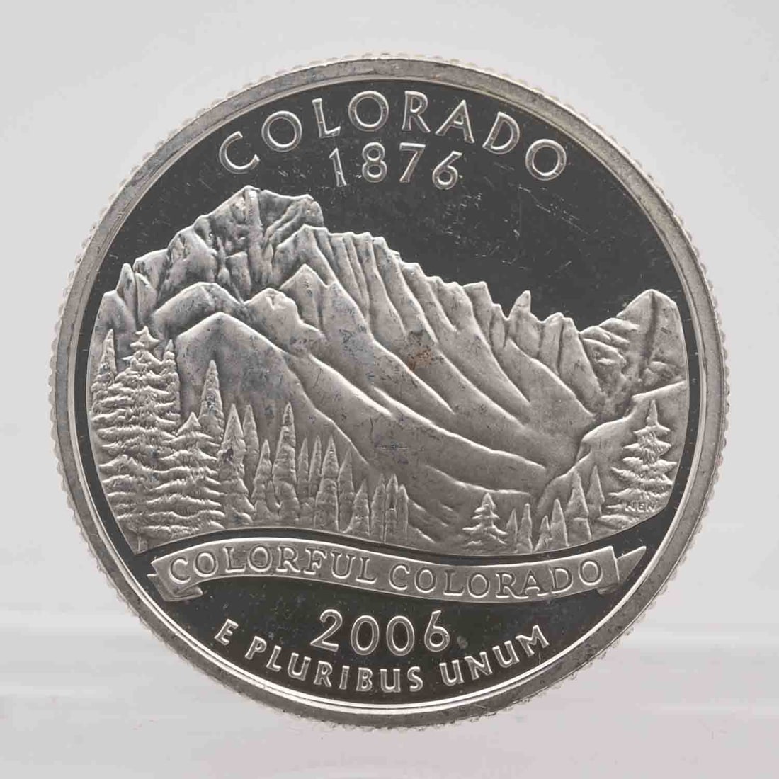 2006 American Proof Silver Quarter Colorado: MLC01210 Provenance: Acquired from reputable coin dealers. Subject: American Proof Silver Quarter Colorado Medium: 900 Silver Year: 2006 Condition: AU Note: Any condition statement is given as an opin