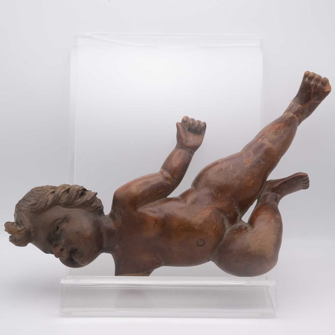 Antique European Carved Wood Cherub Putto Wall Sculpture: Medium: Wood Size: 15x8x3.5 inches Age/Detail: Antique European Carved Condition: check photo for condition reference. Age-related wear, cracks, insect holes, chips, and scattered losses throughout. O