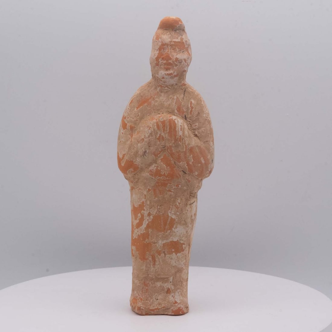Tang Dynasty Chinese Pottery Female Attendant Tomb Figure: Medium: Pottery Size: 2.5x1.7x7 inches Age/Detail: Tang Dynasty Chinese Condition: great overall, check photo for condition reference. Provenance: Please view all the photos as they are part of the co