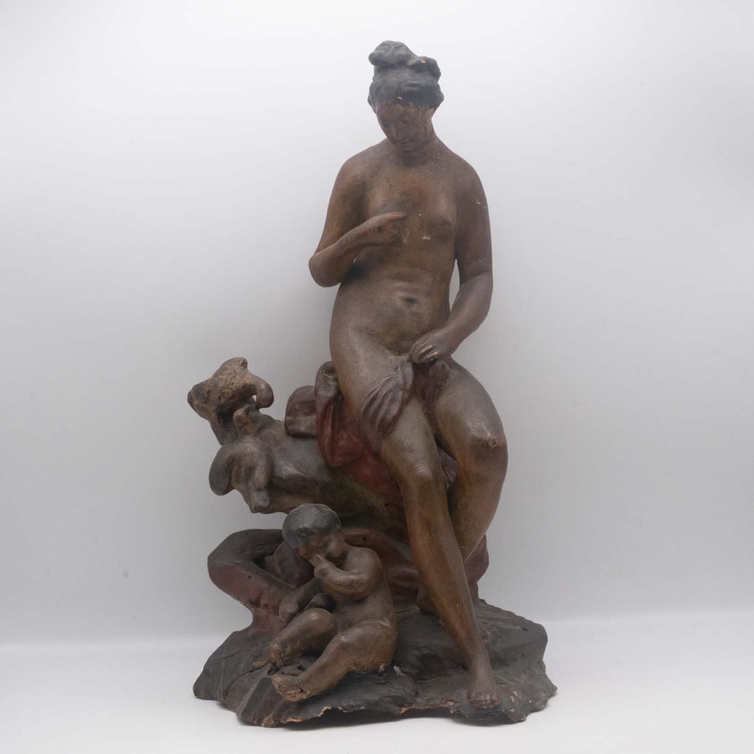 Attributed to Johann Peter Melchior Painted Plaster Figure Group Of Venus And Cupid: Medium: Painted Plaster Size: 7.5x7.5x13.5 inches Age/Detail: Attributed to Johann Peter Melchior Condition: great overall, check photo for condition reference. Losses Overall to painted surface, loss