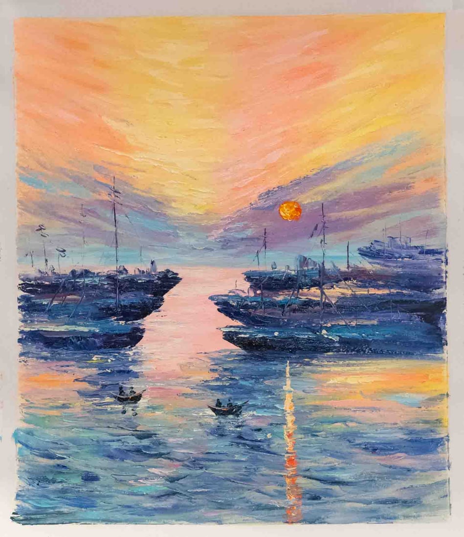 Impressionist Acrylic On Canvas "Sunset": Title: Sunset Medium: Acrylic On Canvas Size: 24 x 20 inches Condition: Great, hand painted, please check photo for condition reference Provenance: Please view all the photos as they are part of the c