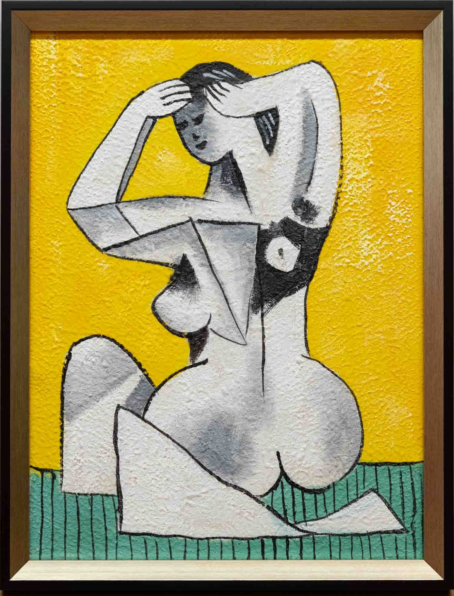 After Picasso Acrylic On Canvas "Nu Accroupi": Title: Nu Accroupi Medium: Acrylic On Canvas Size: 16 x 12 inches Frame: 17 x 13 inches Age: Condition: Great, hand painted, please check photo for condition reference Provenance: Please view all the 