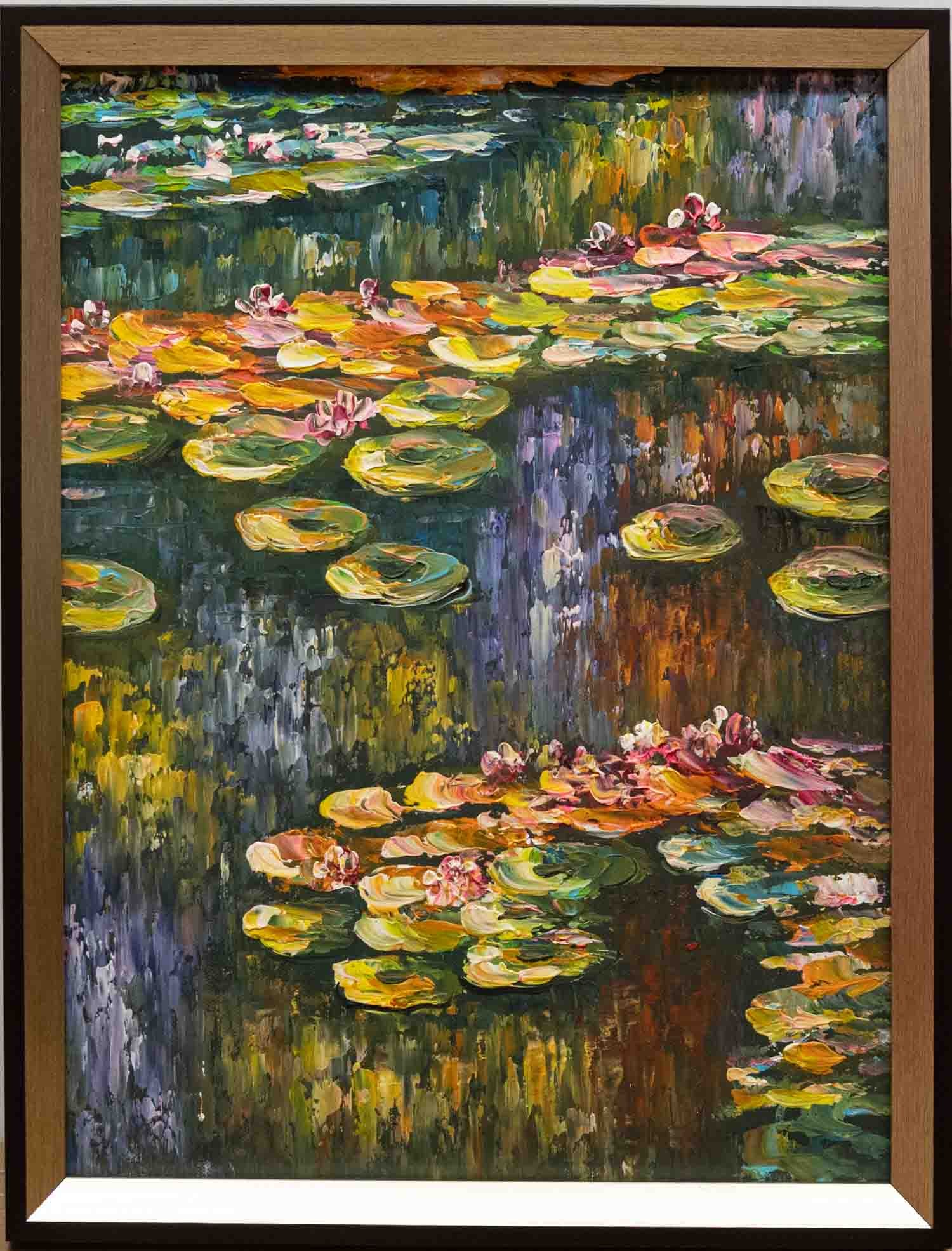 After Monet Acrylic On Canvas "Lily Pond": Title: Lily Pond Medium: Acrylic On Canvas Size: 16 x 12 inches Frame: 17 x 13 inches Age: Condition: Great, hand painted, please check photo for condition reference Provenance: Please view all the ph