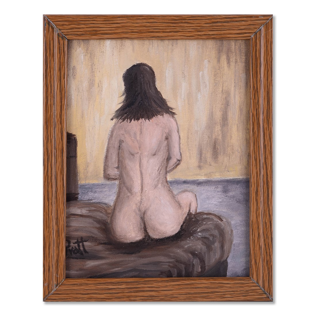 VIntage Modernst OIl On Canvas "Nude Backside": Title: Nude Backside Medium: OIl On Canvas Size: 10 x 8 inches Frame: 10.5 x 8.5 inches Age: VIntage Condition: Great Condition Signature: H. Pratt Artist: Howie Pratt Great for collection or home dec