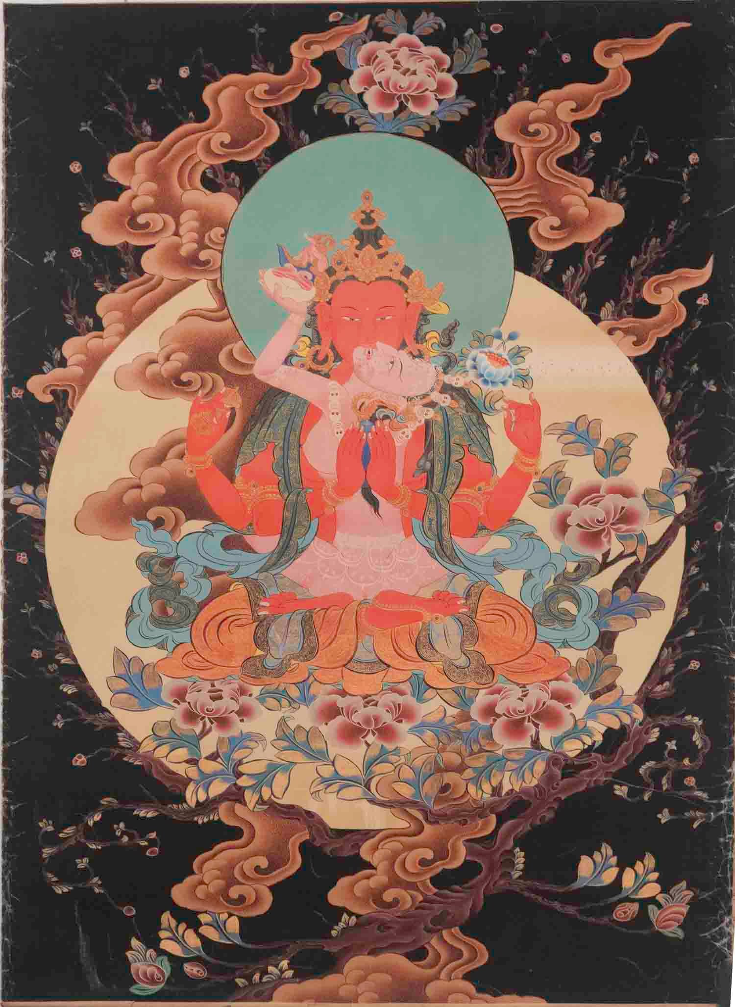 Large Tibetan Possibly Hand-Colored Buddhist Tantric Yab-Yum Deity Devotional Print, Early 20th (1 of 5)