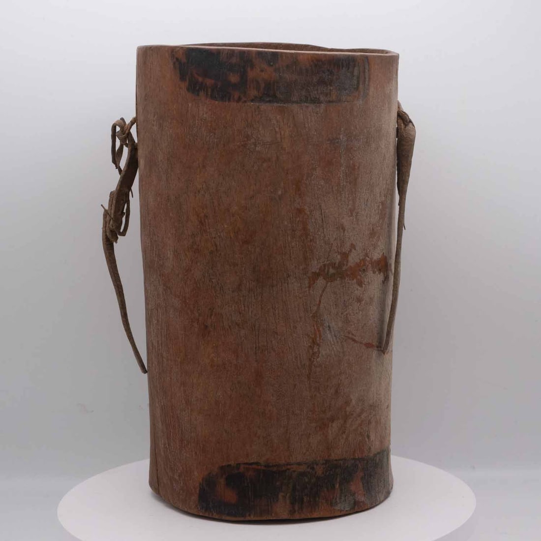 Old African Wood Barrel Bucket: Medium: Wood Size: 5.5x5x9.3 inches Age/Detail: Old African Condition: great overall, check photo for condition reference. Provenance: Collection from Estate in Williamsburg Please view all the photos