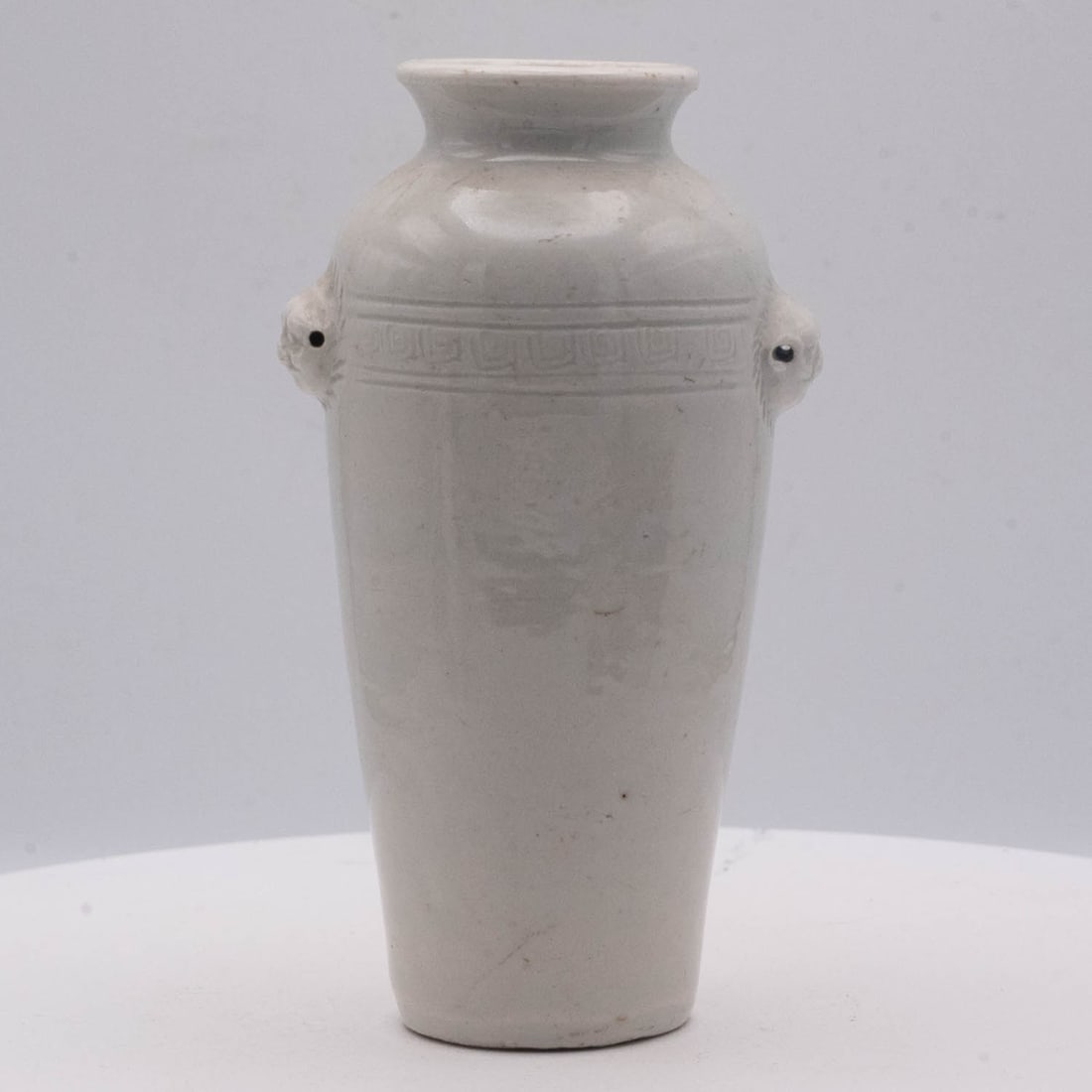 Antique Qing Chinese Dehua Blanc-de-Chine Porcelain Lion Mask Handle Vase: Medium: Blanc-de-Chine Porcelain Size: 2.5x2x4.5 inches Age/Detail: Antique Qing Chinese Dehua Condition: great overall, check photo for condition reference. Provenance: Please view all the photos as 