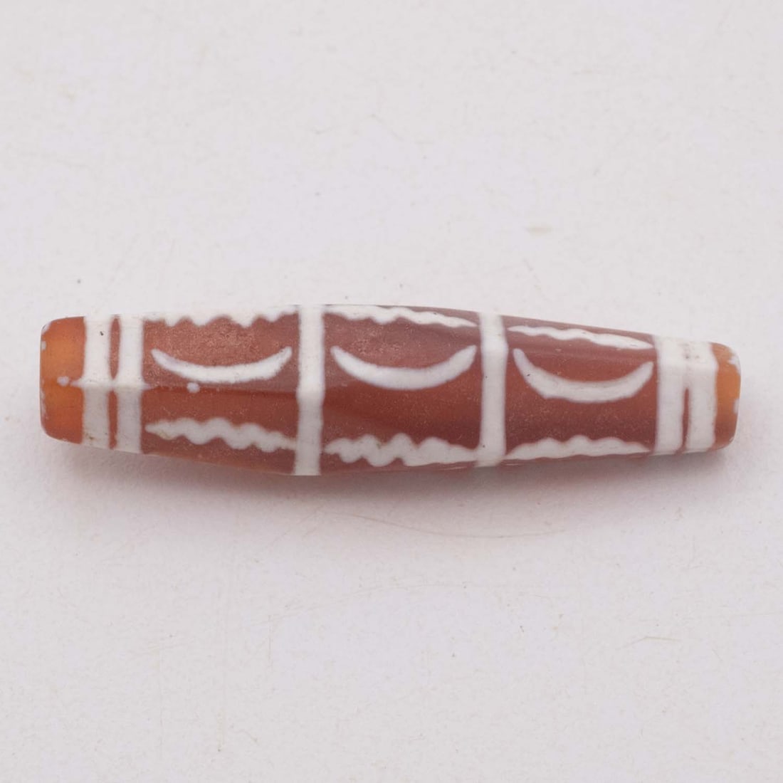 Old Burmese Pyu-Style Etched Carnelian Geometric Talisman Bead: Medium: Etched Carnelian Size: 1.5x0.4 inches Age/Detail: Old Burmese Pyu-Style Condition: great overall, check photo for condition reference. Provenance: Please view all the photos as they are part o
