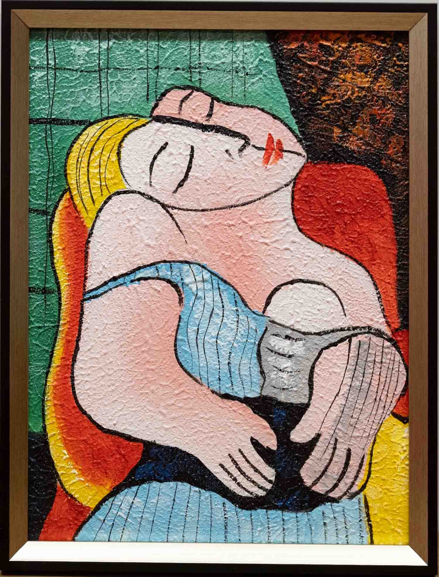 After Picasso Acrylic On Canvas "Portrait Of A Lady": Title: Portrait Of A Lady Medium: Acrylic On Canvas Size: 16 x 12 inches Frame: 17 x 13 inches Age: Condition: Great, hand painted, please check photo for condition reference Provenance: Please view a