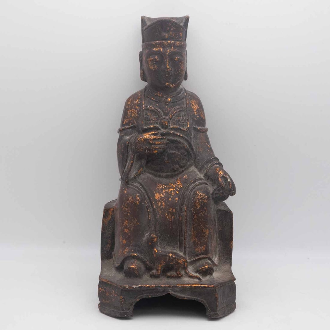 Old Chinese Qianlong Marked Bronze Seated Scholar Sculpture: Medium: Bronze Size: 4.6x4.5x9.5 inches Age/Detail: Old Chinese Qianlong Marked Condition: great overall, check photo for condition reference. Provenance: Collection from Estate in Williamsburg Please