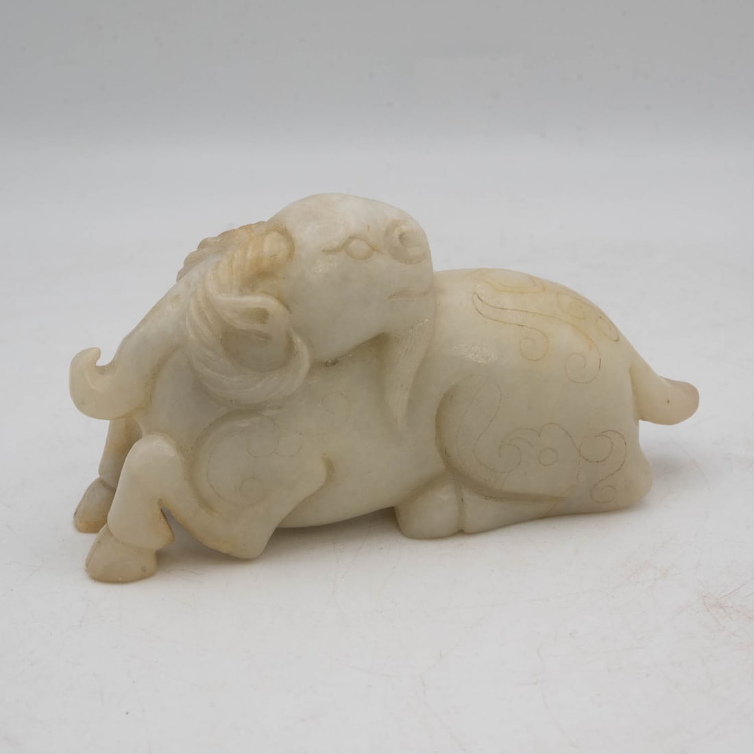 Antique Chinese Nephrite Jade Goat Figure: Medium: Nephrite Jade Size: 4.5x1.5x2.5 inches Age/Detail: Antique Chinese Condition: great overall, check photo for condition reference. Provenance: Collection from Estate in Williamsburg Please view