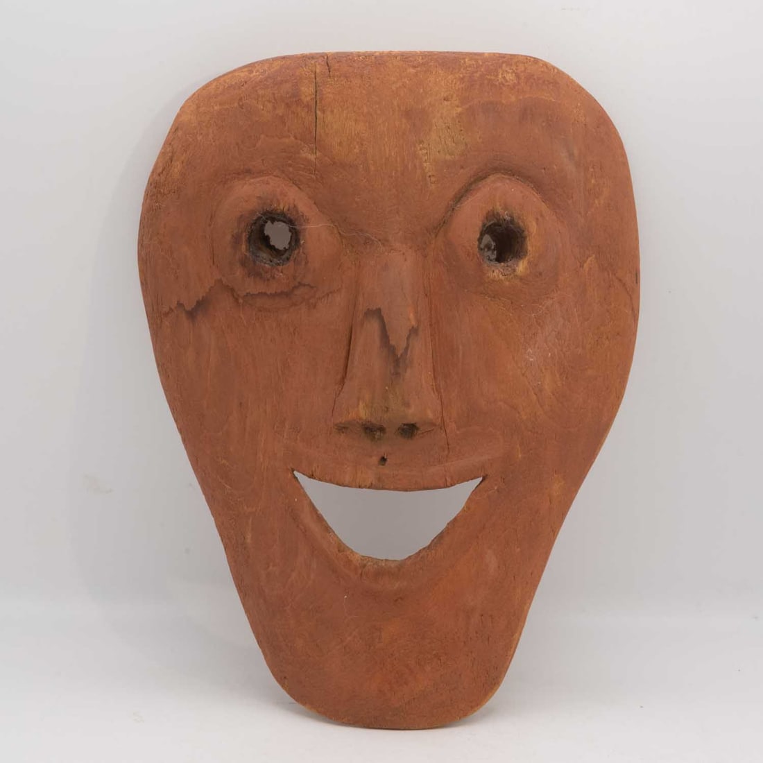 Old Mesoamerican Columbian Carved Wood Folk Art Mask: Medium: Wood Size: 6.5x8.5x1.5 inches Age/Detail: Old Mesoamerican Columbian Carved Condition: great overall, check photo for condition reference. Provenance: Collection from Estate in Williamsburg Pl