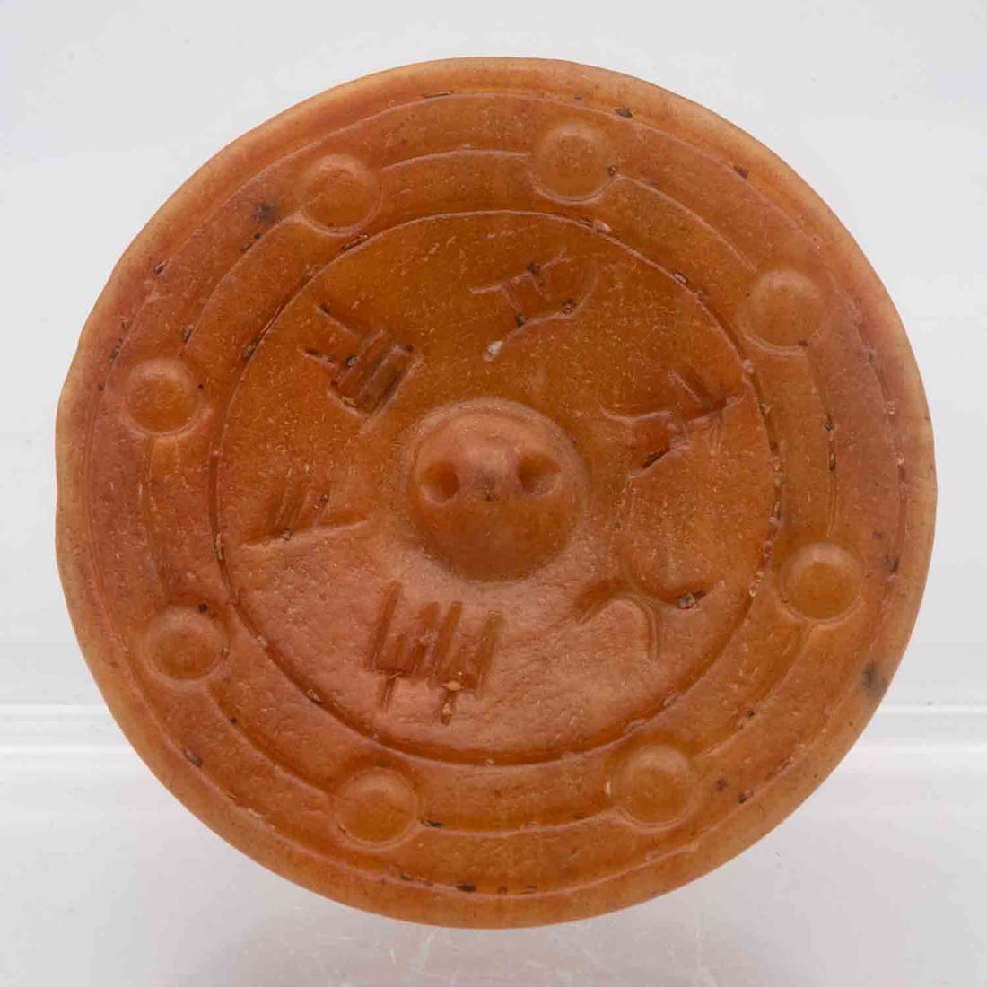 Antique Chinese Carved Shoushan Stone Bi Disc: Medium: Shoushan Stone Size: 3.3x1.7x0.7 inches Age/Detail: Antique Chinese Carved Condition: great overall, check photo for condition reference. Provenance: Collection from Estate in Tribecca Please 