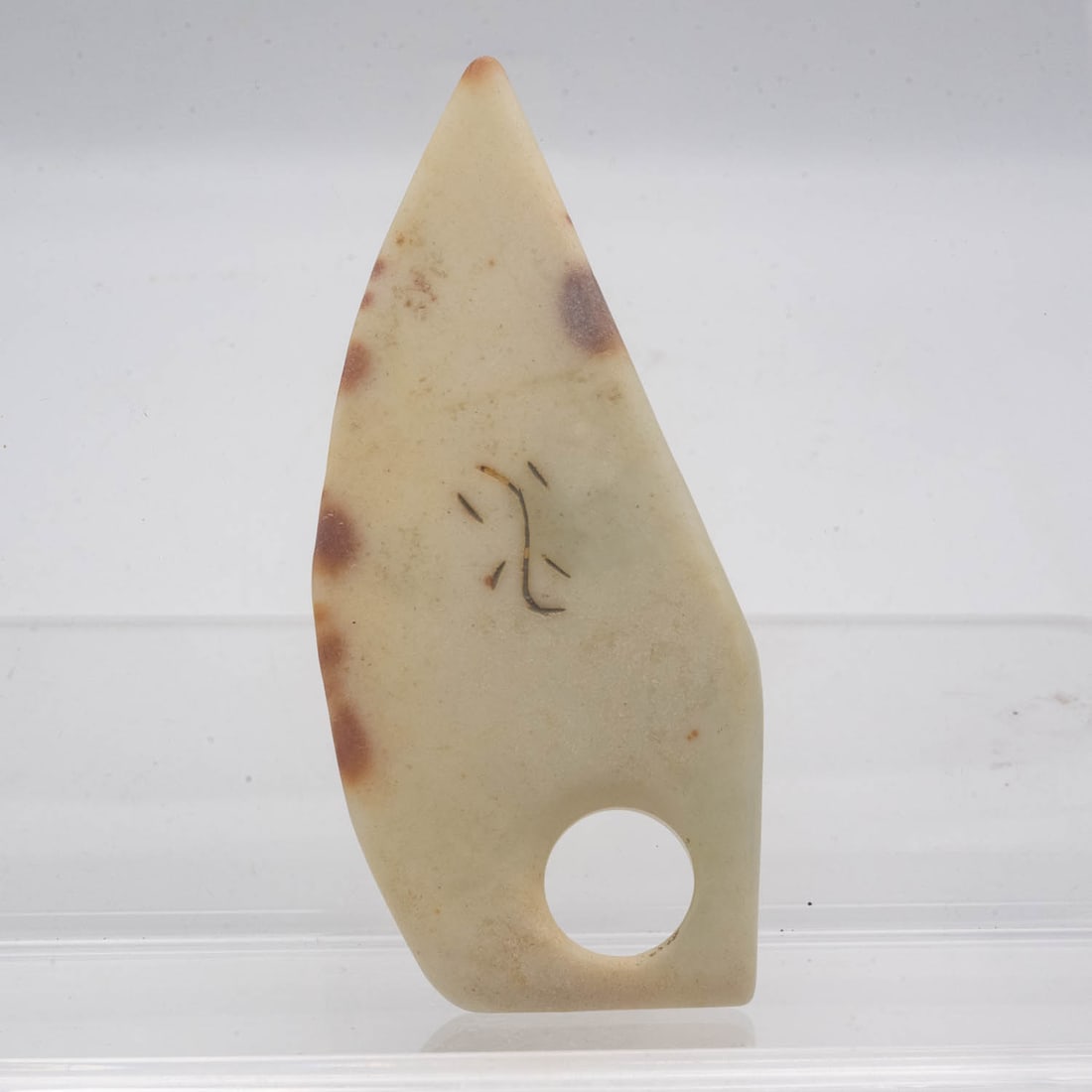 Ancient Chinese Carved Translucent Jade Blade: Medium: Translucent Jade Size: 5.5x2.5x0.4 inches Age/Detail: Ancient Chinese Carved Condition: great overall, check photo for condition reference. Provenance: Collection from Estate in Tribecca Pleas