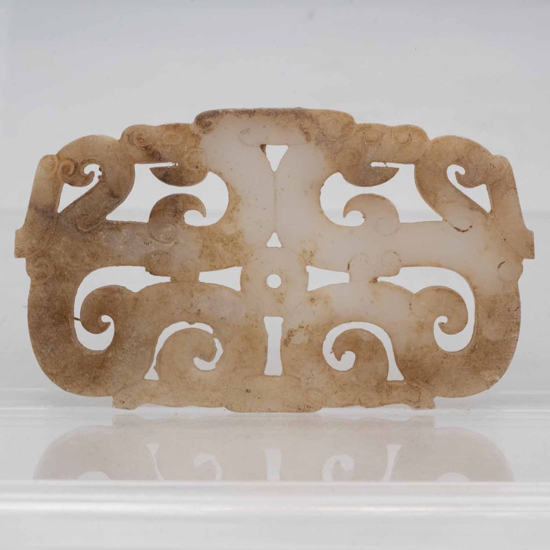 Old Chinese Carved Jade Dragon Plaque: Medium: Jade Size: 4x2.3x0.2 inches Age/Detail: Old Chinese Carved Condition: great overall, check photo for condition reference. Provenance: Collection from Estate in Tribecca Please view all the pho