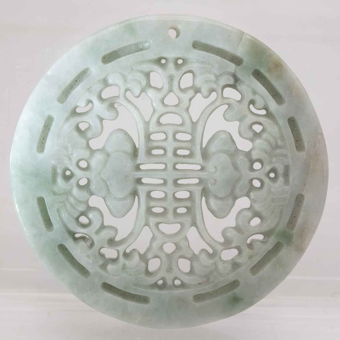 Chinese Carved Natural Green Jade Longevity Round Pendant: Medium: Natural Green Jade Size: 2x2x0.3 inches Age/Detail: Chinese Carved Condition: great overall, check photo for condition reference. Provenance: Collection from Estate in Tribecca Please view all