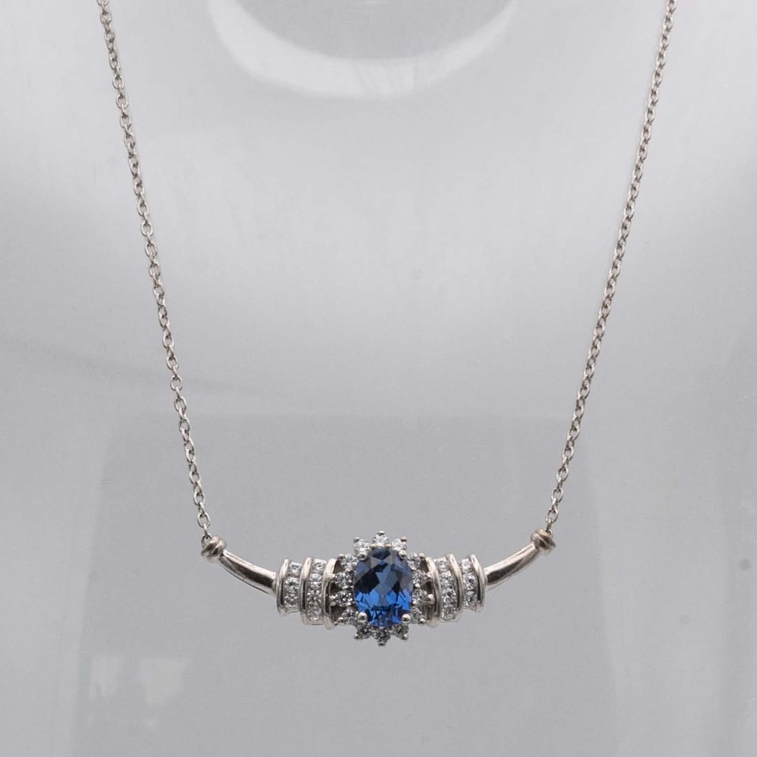 Sterling Silver Blue CZ Necklace: Medium: Blue CZ Size: 16 inches Age/Detail: Sterling Silver Condition: great overall, check photo for condition reference. Provenance: Collection from Estate in Tribecca Please view all the photos as 