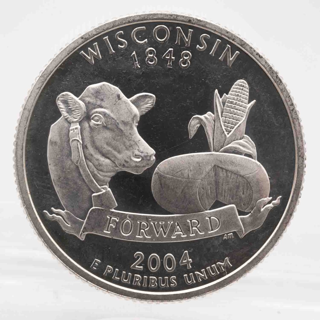 2004 American Proof Silver Quarter Wisconsin: MLC01248 Provenance: Acquired from reputable coin dealers. Subject: American Proof Silver Quarter Wisconsin Medium: 900 Silver Year: 2004 Condition: AU Note: Any condition statement is given as an opi