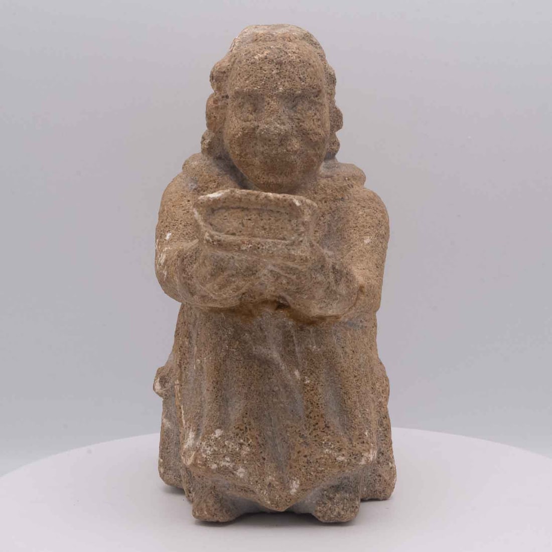 Pre-Columbian Costa Rican Volcanic Stone Seated Figure with Bowl: Medium: Volcanic Stone Size: 5x3.3x6.5 inches Age/Detail: Pre-Columbian Costa Rican Condition: great overall, check photo for condition reference. Provenance: Please view all the photos as they are pa