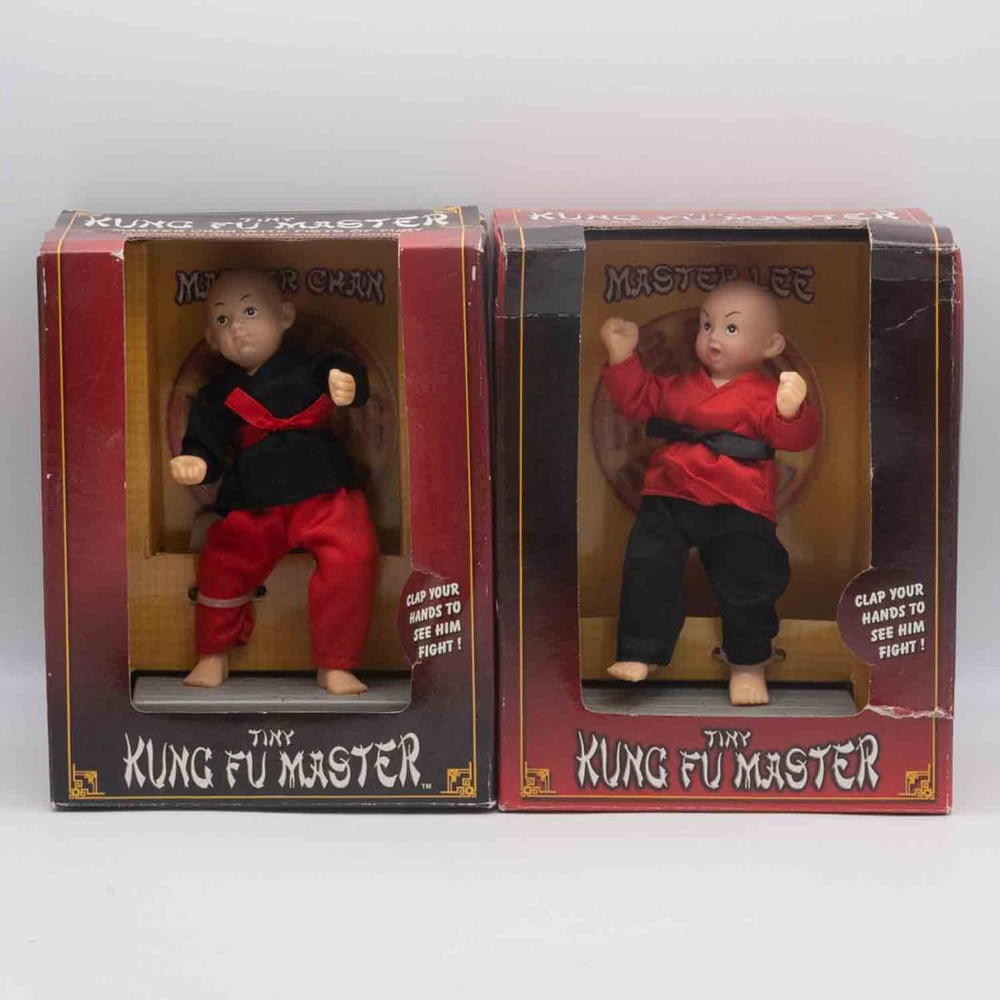 Pair of Vintage Tiny Kung Fu Master Battery Operated Martial Arts Figures In Boxes: Medium: Size: 5.5x7x3.6 inches/each box Age/Detail: Pair of Vintage Tiny Kung Fu Master Battery Operated Martial Arts Figures In Boxes Condition: great overall, check photo for condition reference. Pr