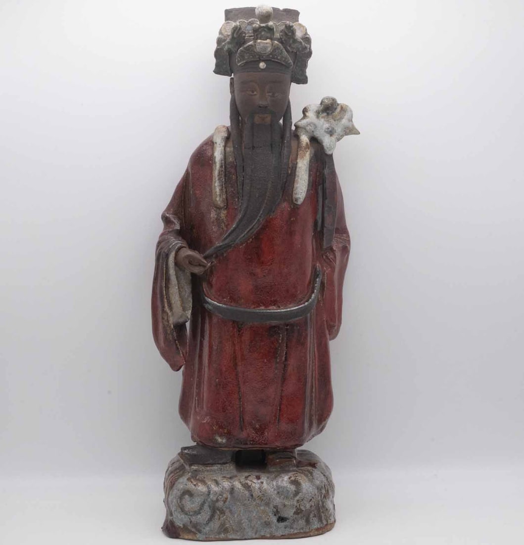 Antique Chinese Mixed Material Daoist Deity Figure, Pottery Body With Bronze Head (1 of 11)