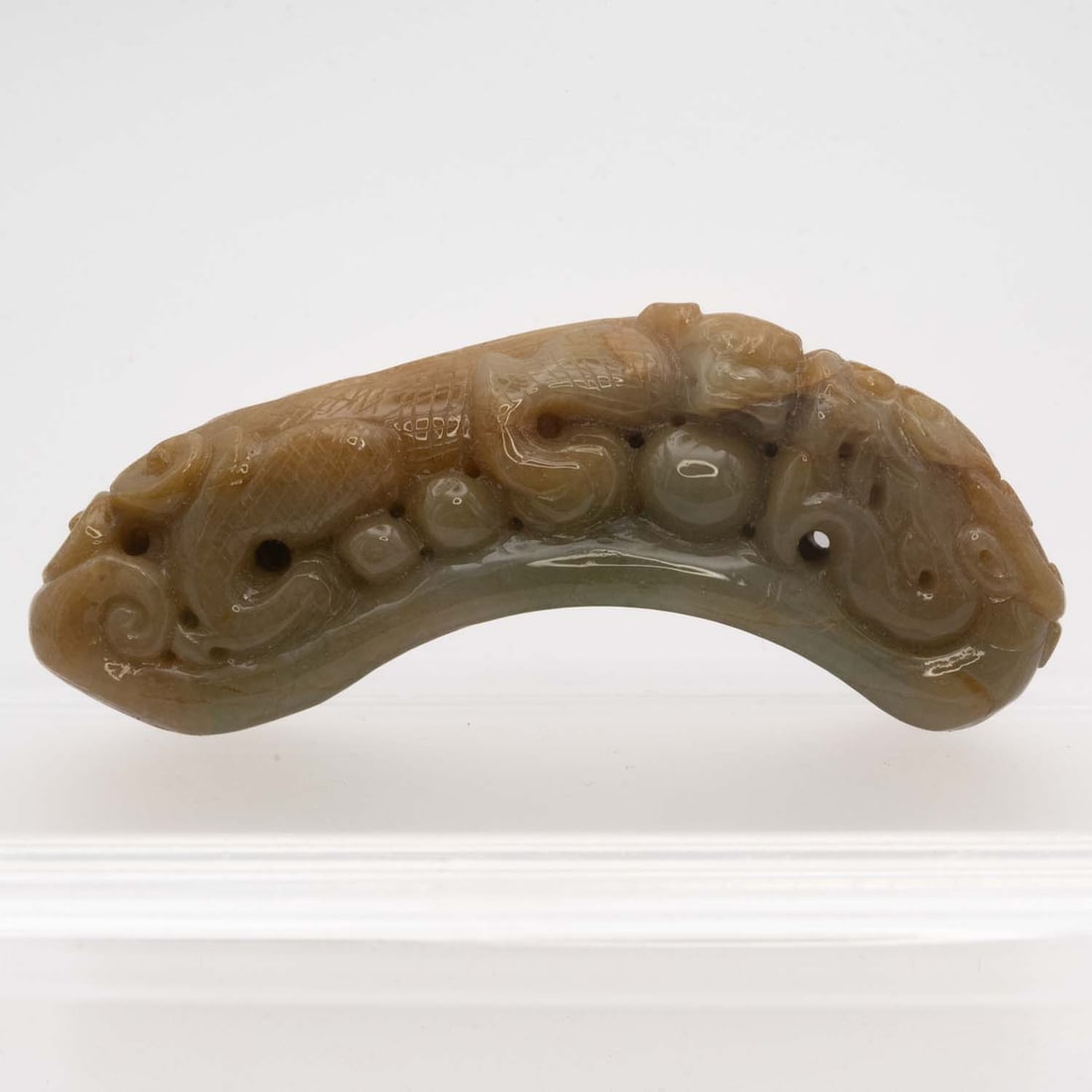 Antique Chinese Likely Qing Dynasty Carved Nephrite Jade Chilong Ruyi-Form Ornament: Medium: Nephrite Jade Size: 3.8x1.5x1 inches Age/Detail: Antique Chinese Likely Qing Dynasty Carved Condition: great overall, check photo for condition reference. Provenance: Collection from Estate in