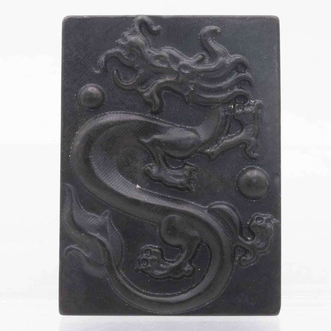 Vintage Chinese Carved Ink Jade Dragon Pendant: Medium: Ink Jade Size: 3x2.3x0.5 inches Age/Detail: Vintage Chinese Carved Condition: great overall, check photo for condition reference. Provenance: Collection from Estate in Williamsburg Please view