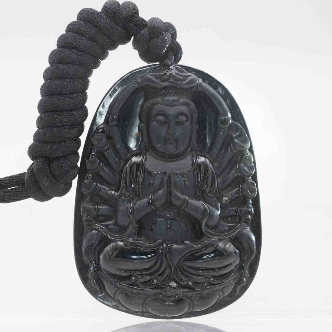 Vintage Chinese Carved Ink Jade Guanyin Talisman: Medium: Ink Jade Size: 1.8x2.5x0.3 inches Age/Detail: Vintage Chinese Carved Condition: great overall, check photo for condition reference. Provenance: Collection from Estate in Williamsburg Please vi