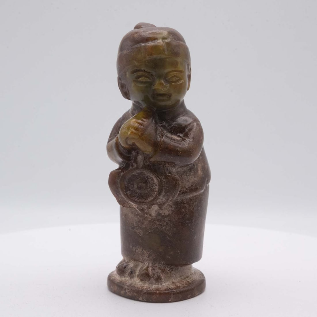 Old Chinese Carved Jade Boy Figure: Medium: Jade Size: 3.8x2x1.5 inches Age/Detail: Old Chinese Carved Condition: great overall, check photo for condition reference. Provenance: Collection from Estate in Tribecca Please view all the pho